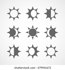 The Whole Cycle Of Sun Phases Flat Icon On White Background