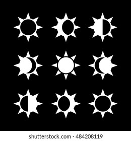 Whole Cycle Of Sun Phases Flat Icon On Black Background