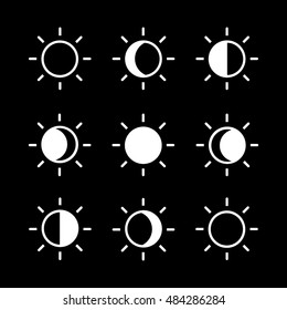 Whole Cycle Of Sun Phases Line Icon On Black Background