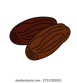 Whole date fruit flat brown color icon with black outline. Minimal and cute vector illustration for Ramadan, Islamic fasting theme, food icon, and modern digital design.
