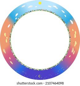 Whole day cityscape vector illustration rounded frame
