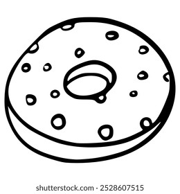 a whole donut with icing hand drawn outline illustration