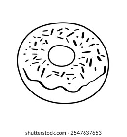 Whole donut line icon in simple style isolated on white background. Pictogram symbol and illustration for logo. Thin black outline vector