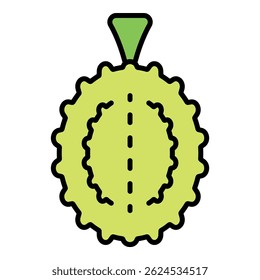 Whole durian icon. Outline whole durian vector icon color flat isolated