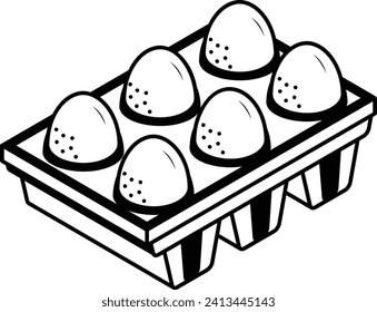 Whole Egg Tray isometric concept, A filled egg carton of 5 Hand drawn vector, Bakery and Baker drawings, food preparation and Kitchen Utensil Sketch Culinary Doodle stock illustration