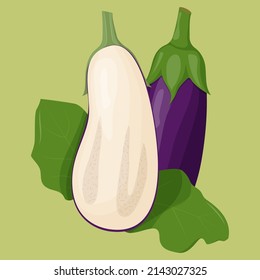 Whole eggplant isolated on background. Flat vector illustration
