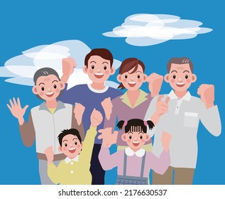 The whole family cheerfully poses with gusto.vector illustration