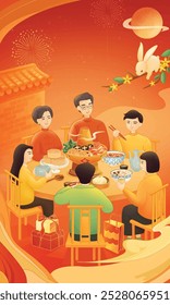 The whole family has a great time eating hotpot together