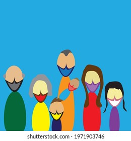 whole family protects against covid-19, wearing face masks.
