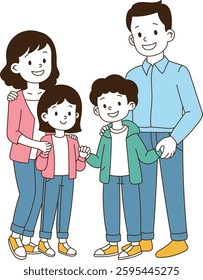The whole family is taking a picture together. minimal line art vector illustration.