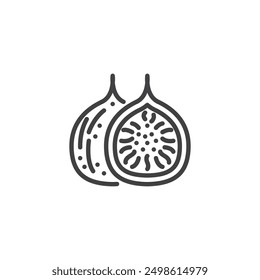 Icono de higo entero y media línea. signo de estilo lineal para el concepto móvil y el Diseño web. Icono de Vector de contorno de fruta de higo. Símbolo, ilustración del logotipo. Gráficos de Vector