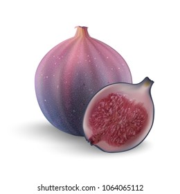 Whole Figs with sliced fruit isolated on white background