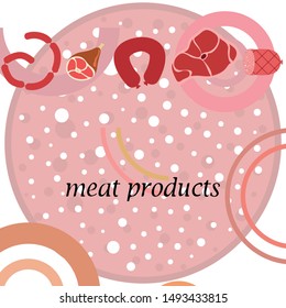 Whole food, fresh meat. Image for farm shop concept. Vector background.