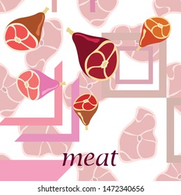 Whole foot, fresh meat. Image for farm shop concept. Vector background.