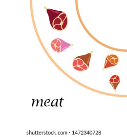 Whole foot, fresh meat. Image for farm shop concept. Vector background.