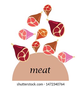 Whole foot, fresh meat. Image for farm shop concept. Vector background.
