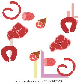 Whole foot, fresh meat. Image for farm shop concept. Vector background.