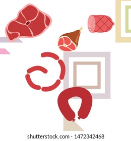 Whole foot, fresh meat. Image for farm shop concept. Vector background.