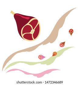Whole foot, fresh meat. Image for farm shop concept. Vector background.