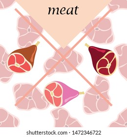 Whole foot, fresh meat. Image for farm shop concept. Vector background.