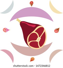 Whole foot, fresh meat. Image for farm shop concept. Vector background.