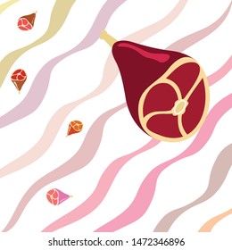 Whole foot, fresh meat. Image for farm shop concept. Vector background.