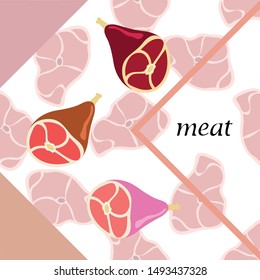 Whole foot, fresh meat. Image for farm shop concept. Vector background.