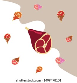 Whole foot, fresh meat. Image for farm shop concept. Vector background.