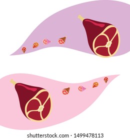 Whole foot, fresh meat. Image for farm shop concept. Vector background.
