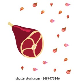 Whole foot, fresh meat. Image for farm shop concept. Vector background.