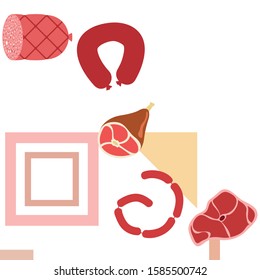 Whole foot, fresh meat. Image for farm shop concept. Vector background.