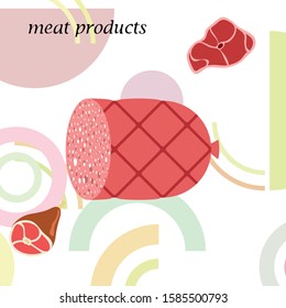 Whole foot, fresh meat. Image for farm shop concept. Vector background.