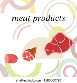 Whole foot, fresh meat. Image for farm shop concept. Vector background.