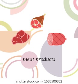 Whole foot, fresh meat. Image for farm shop concept. Vector background.