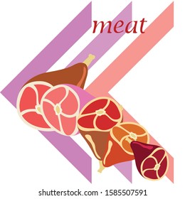 Whole foot, fresh meat. Image for farm shop concept. Vector background.