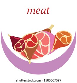 Whole foot, fresh meat. Image for farm shop concept. Vector background.
