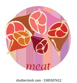 Whole foot, fresh meat. Image for farm shop concept. Vector background.