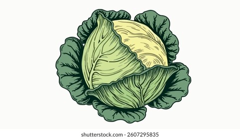 whole fresh green cabbage with detailed leaf textures