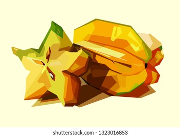 whole fresh starfruit and fresh starfruit cut into modern wpap style