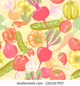 Whole fresh vegetables. Veggie pattern cooking products. Garlic, pepper, beets and more.