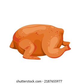 Whole fried chicken with legs and wings, fast food menu vector illustration. Cartoon isolated cooked hot meal for dinner and lunch, crispy delicious protein dish to eat at home, cafe or restaurant