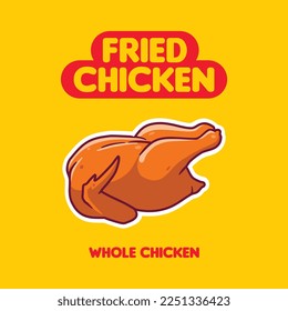 a whole fried chicken vector illustration,  isolated on yellow background