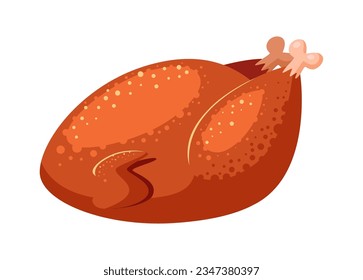 Whole fried chicken vector illustration isolated on white background. Traditional dish on the festive table of fried poultry.