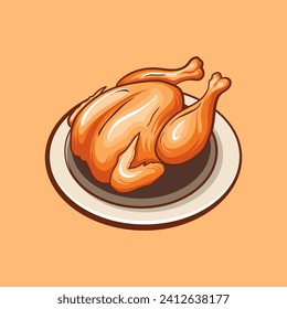Whole fried chicken vector illustration