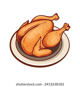 
Whole fried chicken vector illustration on a plate