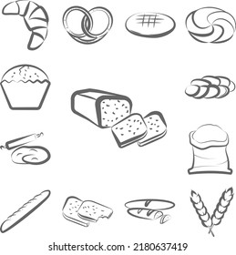 Whole grain, bread hand drawn icon in a collection with other items