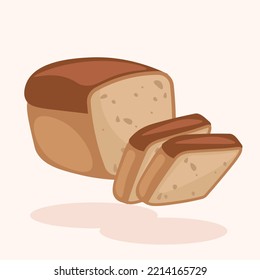 Whole Grain Bread Loaf with Sliced Pieces Vector Illustration | Dark Brown Healthy Bread Flat Design Isolated | Morning Breakfast Bakery and Pastry
