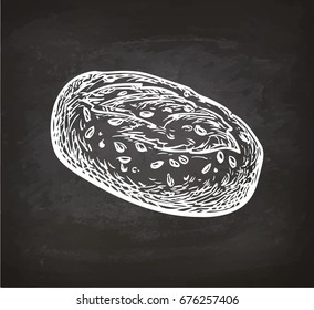 Whole grain bread. Sketch with chalk on blackboard background. Hand drawn vector illustration. Retro style.