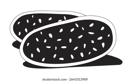 Whole grain bread slices 2D line object. Wheat crust, rustic sliced loaf. Fresh baking food. Artisan nutrition. Bakery product isolated clipart vector ink outline item. Monochrome spot illustration