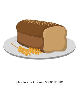 whole grain bread and wheat plant in the plate